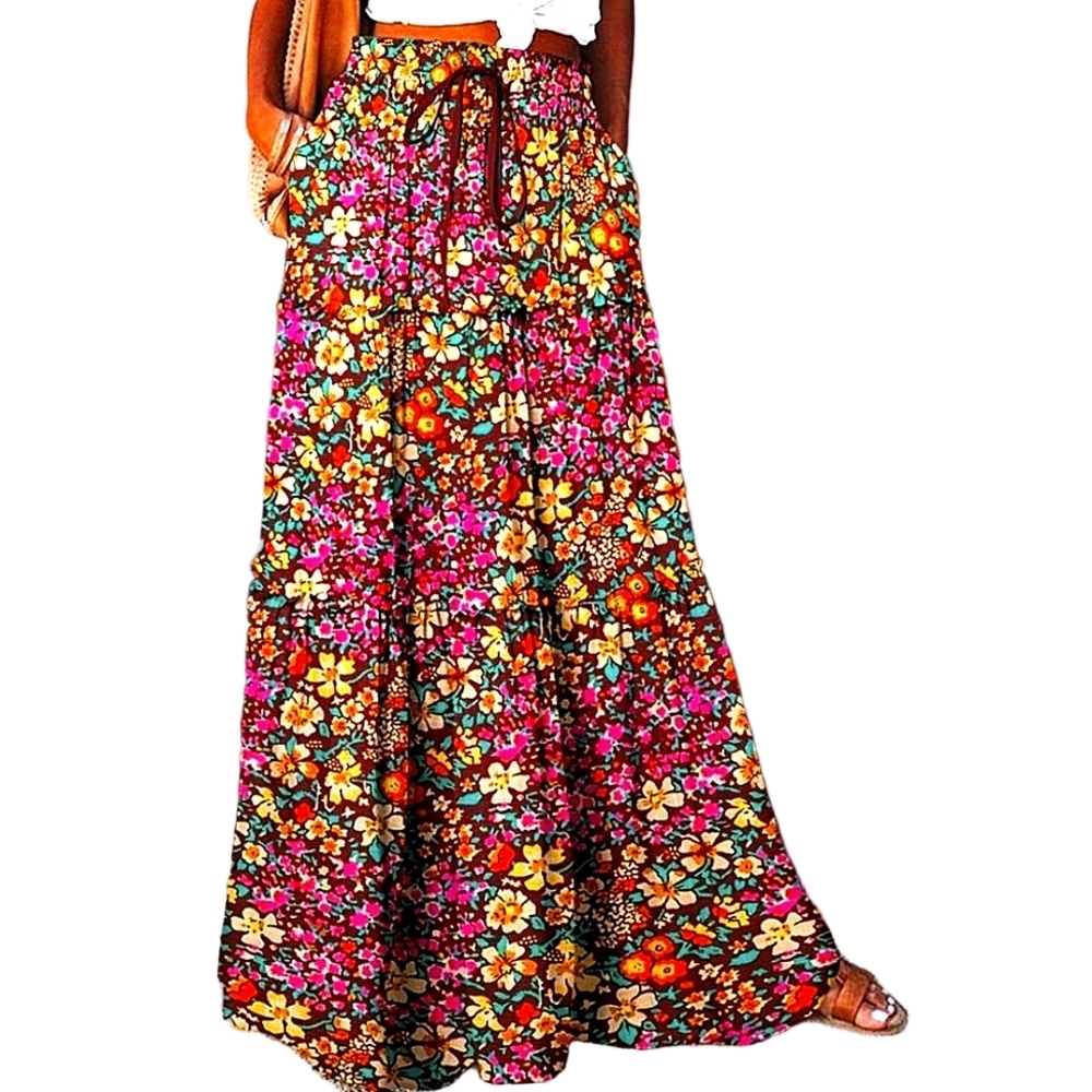 Pocket Skirt Long Casual Loose Fit  Floral Maxi Vacation Outfit